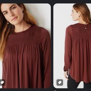 J. Jill Satin Smocked A-line Top In Clove Large